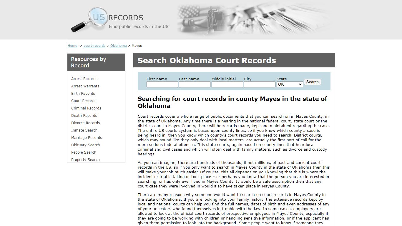 Search Court Records Mayes Oklahoma | US Records